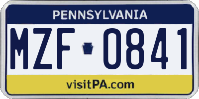 PA license plate MZF0841