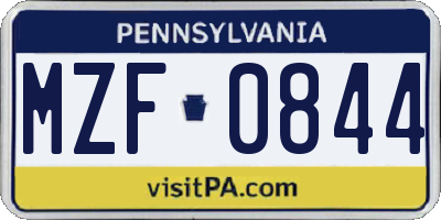 PA license plate MZF0844