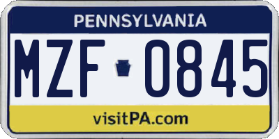 PA license plate MZF0845