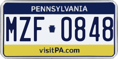 PA license plate MZF0848