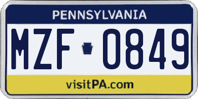 PA license plate MZF0849