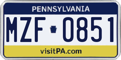 PA license plate MZF0851