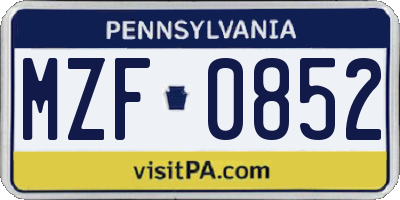 PA license plate MZF0852