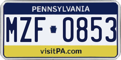 PA license plate MZF0853