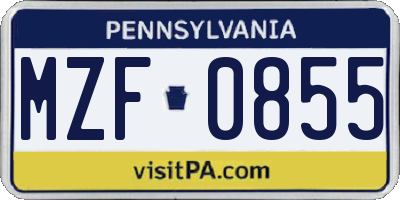 PA license plate MZF0855
