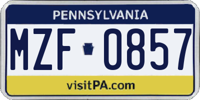 PA license plate MZF0857