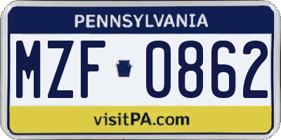 PA license plate MZF0862