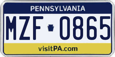 PA license plate MZF0865