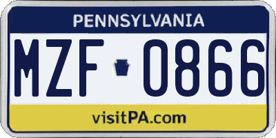 PA license plate MZF0866