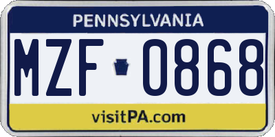 PA license plate MZF0868