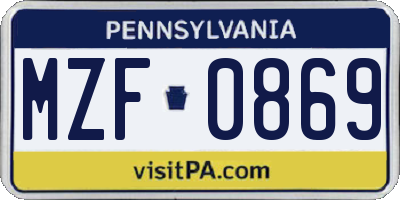 PA license plate MZF0869