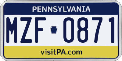 PA license plate MZF0871