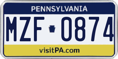 PA license plate MZF0874