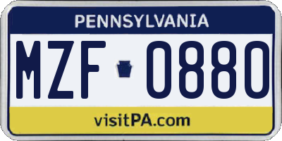 PA license plate MZF0880