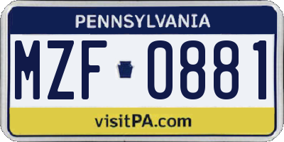 PA license plate MZF0881