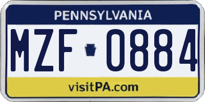 PA license plate MZF0884