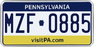PA license plate MZF0885