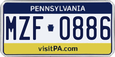 PA license plate MZF0886
