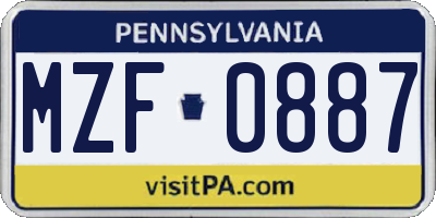 PA license plate MZF0887