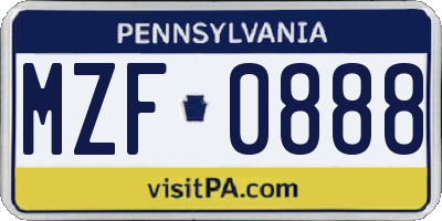 PA license plate MZF0888