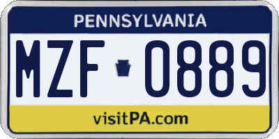 PA license plate MZF0889