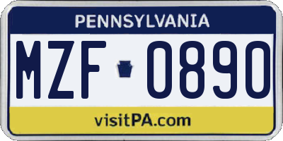 PA license plate MZF0890