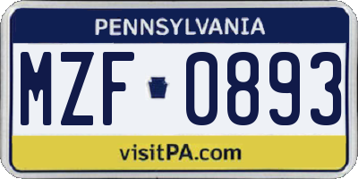 PA license plate MZF0893