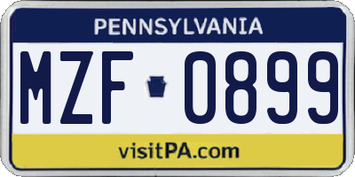 PA license plate MZF0899