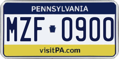 PA license plate MZF0900
