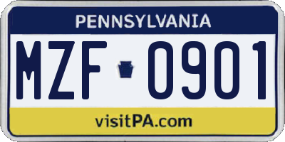 PA license plate MZF0901