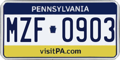 PA license plate MZF0903