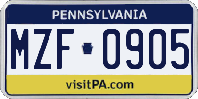 PA license plate MZF0905