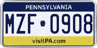 PA license plate MZF0908