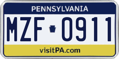 PA license plate MZF0911