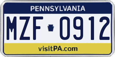 PA license plate MZF0912