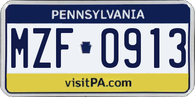 PA license plate MZF0913