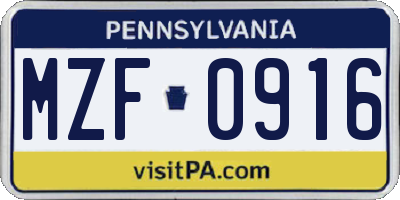 PA license plate MZF0916
