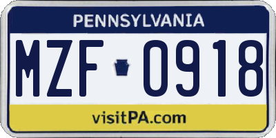PA license plate MZF0918