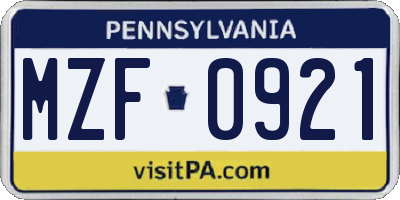 PA license plate MZF0921