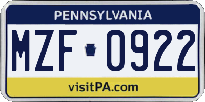 PA license plate MZF0922