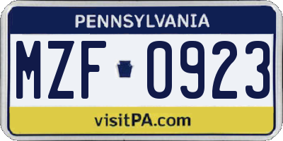 PA license plate MZF0923