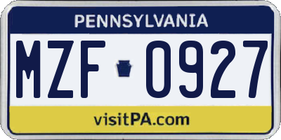 PA license plate MZF0927