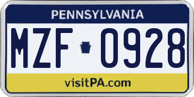 PA license plate MZF0928