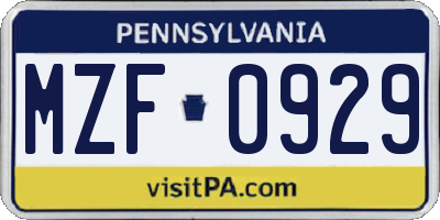 PA license plate MZF0929