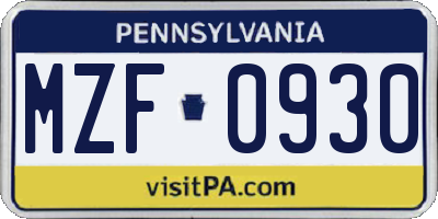 PA license plate MZF0930