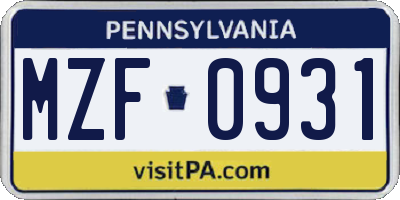 PA license plate MZF0931