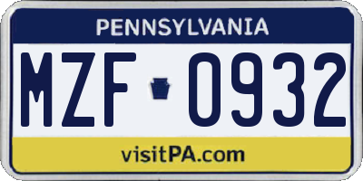 PA license plate MZF0932