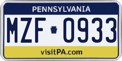 PA license plate MZF0933
