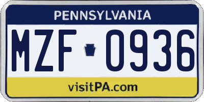 PA license plate MZF0936