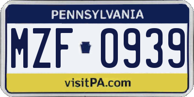 PA license plate MZF0939